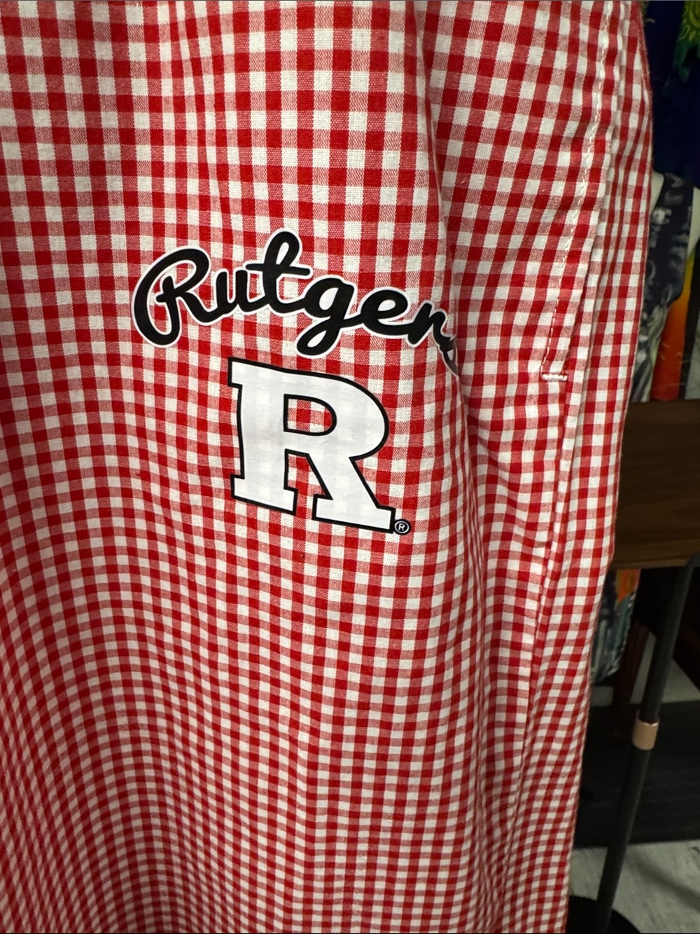 Women’s Rutgers Red Gingham Drawstring Bottoms - Picture 2 of 3